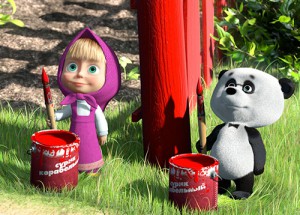 Máša a panda maľujú